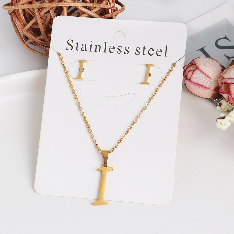 New Simple Letter Necklace Earrings Set Of 26 Letters Simple Creative Jewelry Stainless Steel display picture 21
