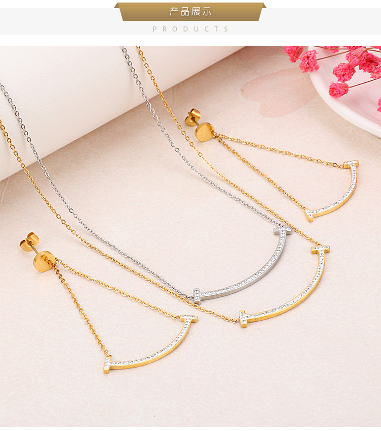 Accesorios De Moda Coreana Conjunto De Joyas De Acero De Titanio Con Forma De T, Pendientes De Collar, Cadena De Clavícula Hipster Para Mujer En Línea display picture 3