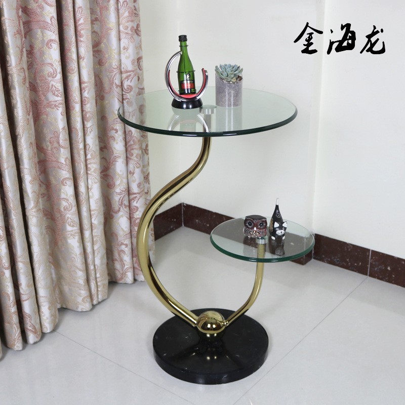 时尚简约钢化玻璃小茶几电话架沙发配套角几创意小圆几个性小圆桌