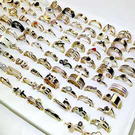 潮款玫瑰金钛钢戒指韩版时尚大品牌四叶草男女款钛钢指环尾戒饰品