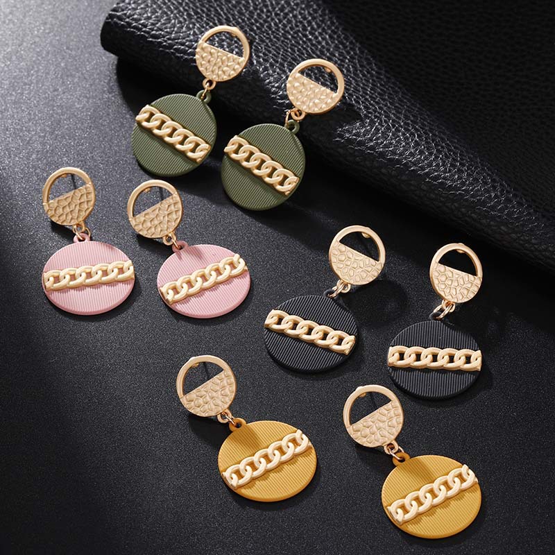 New Fashion Earrings Simple Alloy Spray Paint Earrings Creative Metal Round Chain Personalized Earrings display picture 4