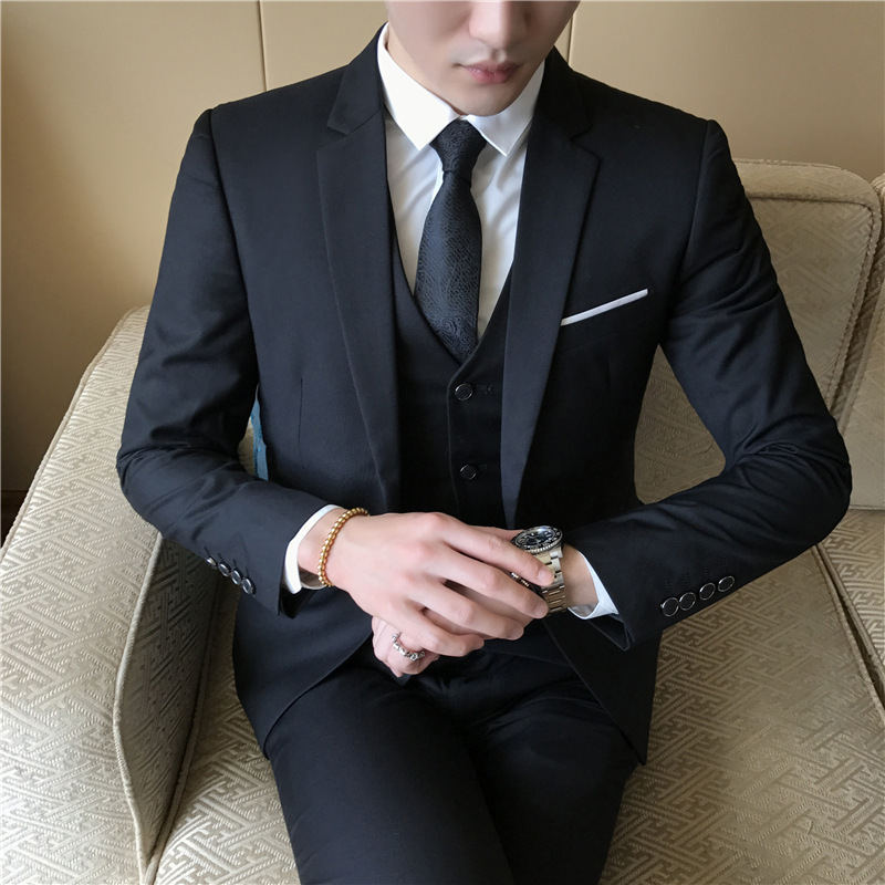 新郎西服套装男秋季婚礼款男士修身纯色商务伴郎西装男潮礼服正装|ms