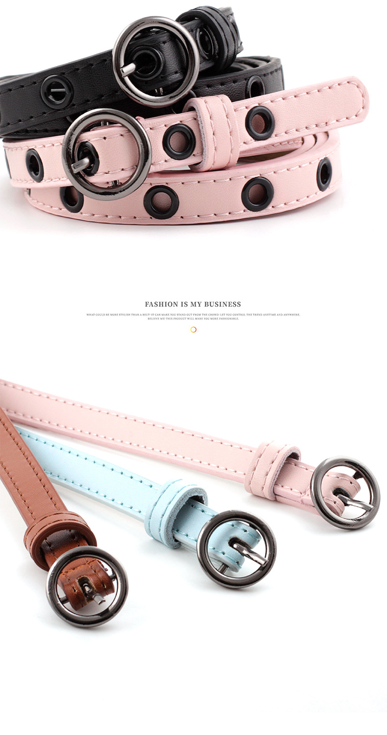 Fashion Round Buckle Black Eyelet Buckle Thin Belt With Sweater Small Belt display picture 2