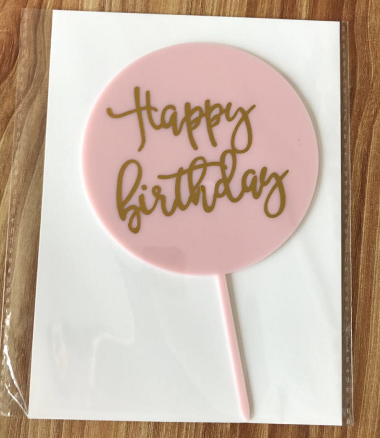 Dorado ronda marca acrílico Feliz cumpleaños pastel de cumpleaños plug-in decoración Tarjeta de inserción fiesta diseño hornear