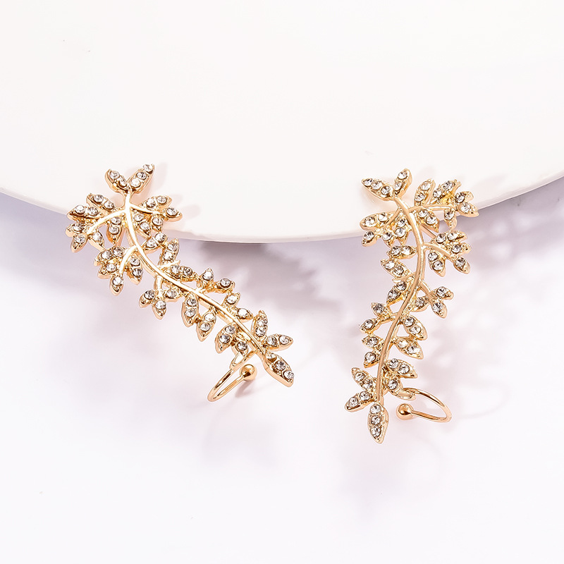 Fashion Inlaid Rhinestone Leaf Ear Clip display picture 4