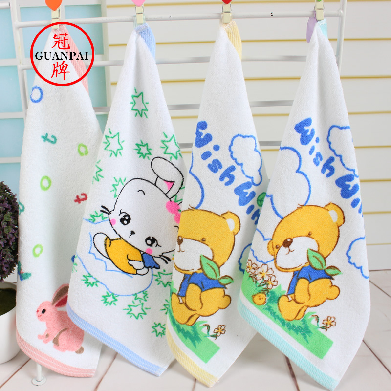 廠家現貨段邊印花大方巾棉擦手巾嬰幼兒童毛巾幼兒園卡通小毛巾