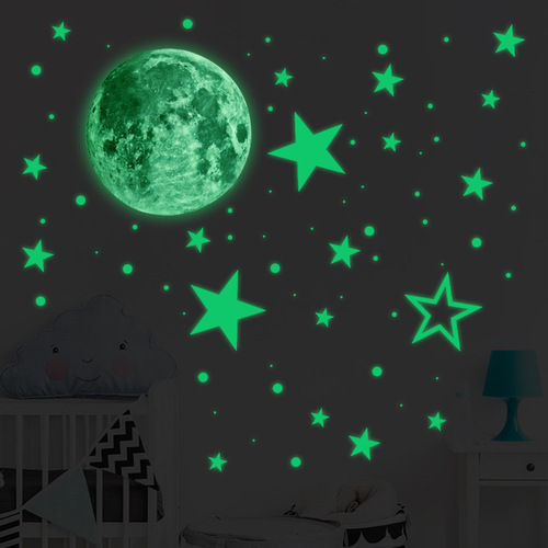 Amazon 435pcs luminous moon star polka dot wall sticker creative fluorescent self-adhesive wall sticker children's room decoration sticker