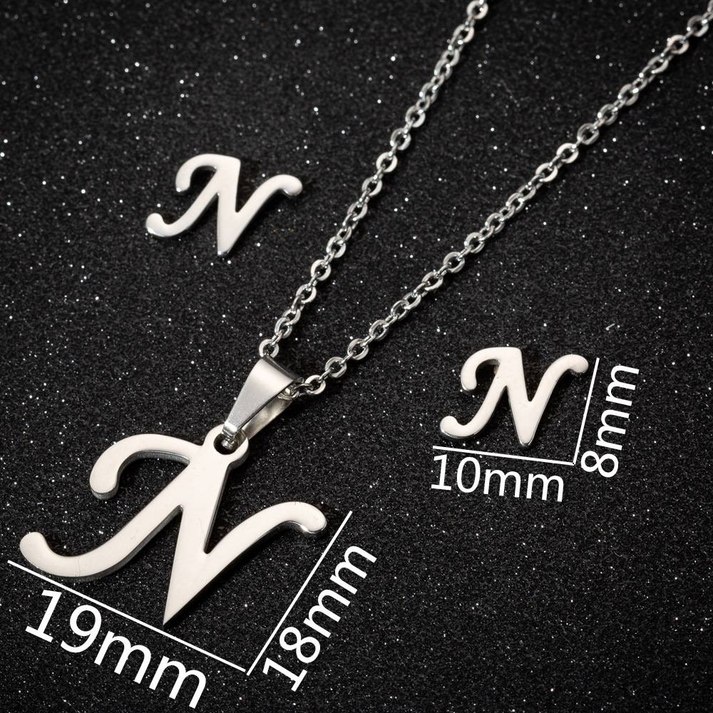 Women's Fashion Simple Style Letter Stainless Steel Pendant Necklace Ear Studs Plating Jewelry Sets display picture 5