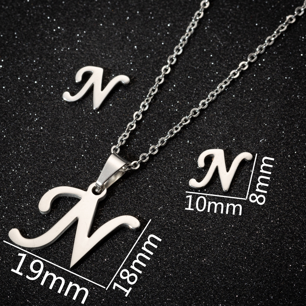 Womenu0027S Fashion Simple Style Letter Stainless Steel Pendant Necklace Ear Studs Plating Jewelry S
