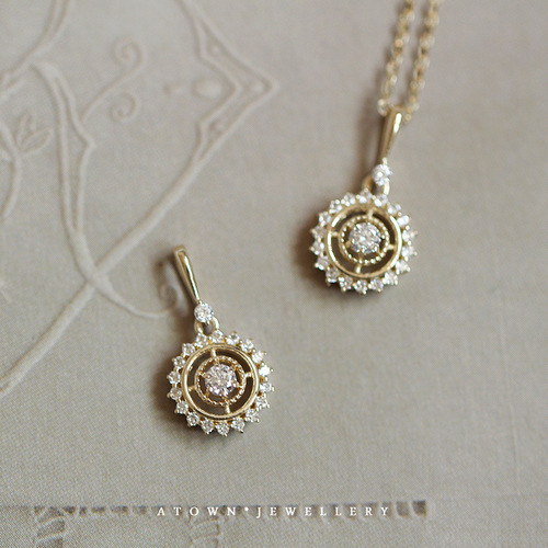 Destiny Compass 925 sterling silver plated 14K gold necklace small zirconium diamond mini retro disc pendant Japanese hanging pendant