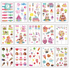 跨境防水兒童紋身貼冰淇淋甜甜圈糖果卡通兒童貼紙tattoo sticker