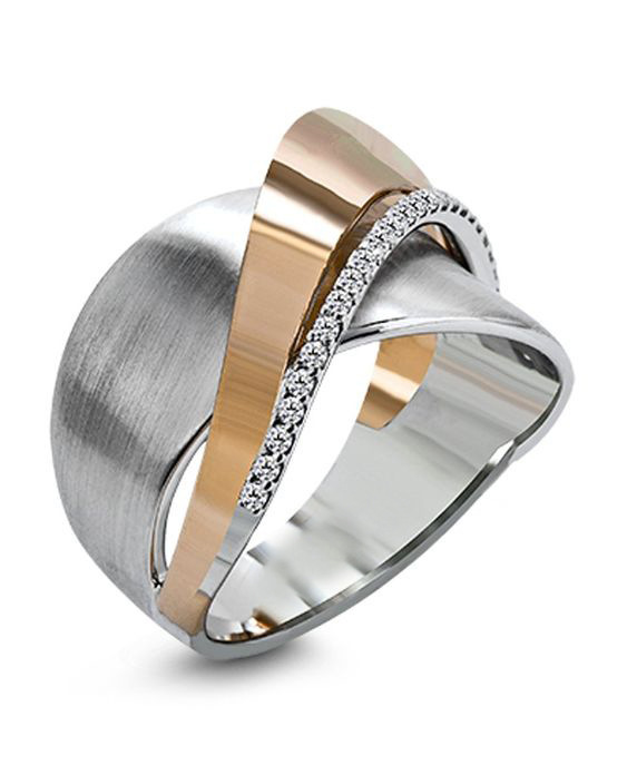 Mode Zirkonia Ring Einfache Galvanik Roségold Zweifarbiger Bogen Kreuzring display picture 1