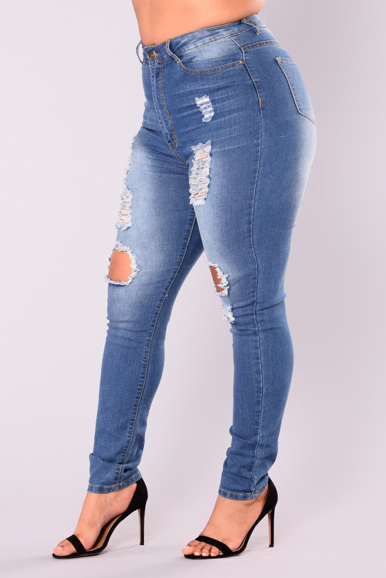 plus size ripped elastic slim jeans NSXXL128250