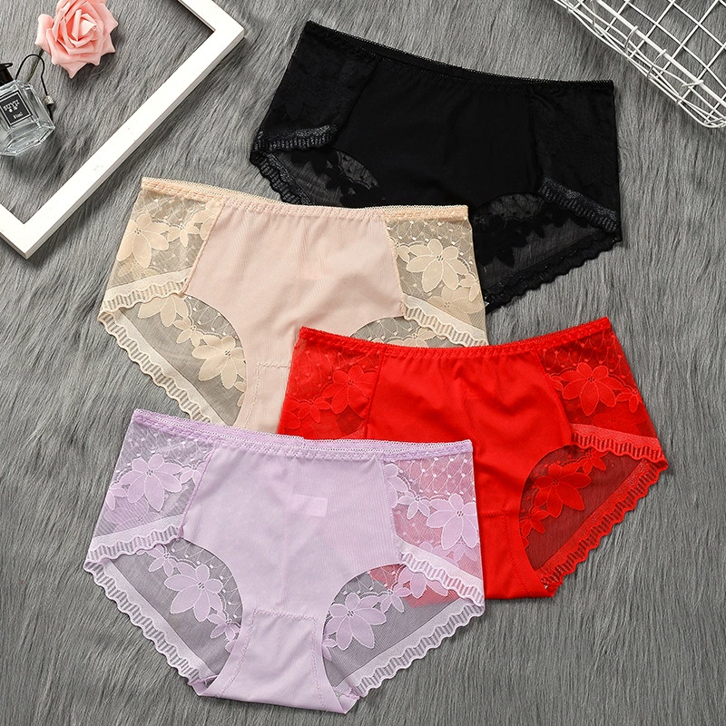 [80-130 pounds] Steo Ice Wicker Mid-waist underwear lace cotton inner crotch elastic briefs 1638
