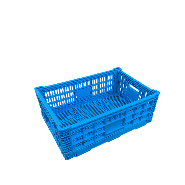 广州出口折叠塑胶箩筐 折叠式透气水果筐 回收利用网格沥水筐折叠