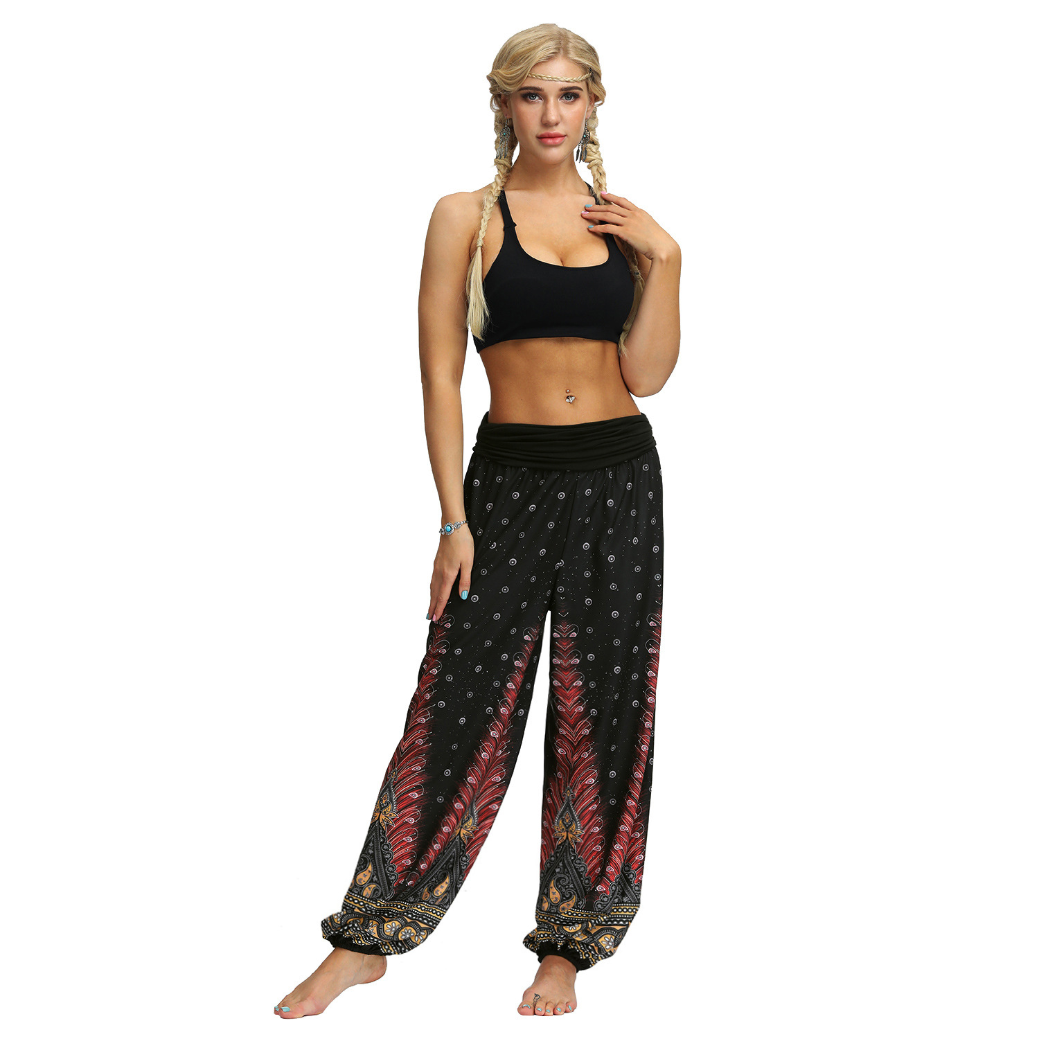 Printing Feather Fitness Yoga Casual Pants NSMDF67672