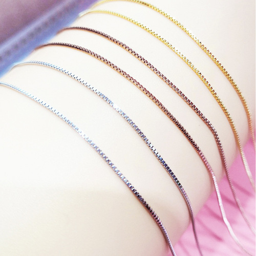 S925 sterling silver box chain necklace jewelry pendant with chain box chain clavicle chain single chain Japanese and Korean simple wholesale
