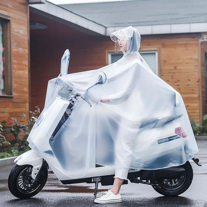 电动摩托车雨衣遮脸单人男女士成人骑行电瓶自行车双帽檐骑车雨披|ru