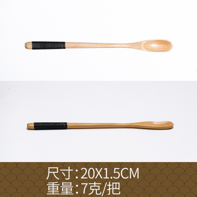 Fábrica al por mayor cuchara de madera maciza cuchara creativa cuchara de café cuchara de mezcla miel cuchara japonesa mango largo bobinado cuchara de madera