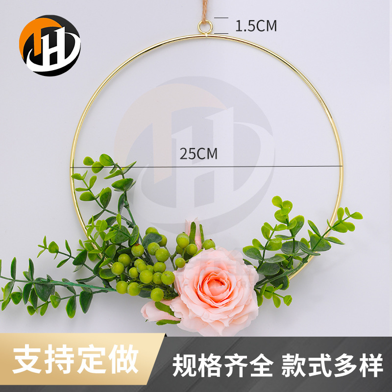 直销北欧风格金色假花圈金属圆环婚庆节日装饰挂件家居饰品挂件