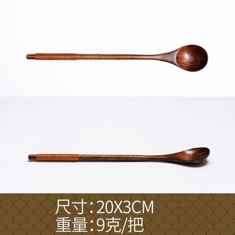 Fábrica al por mayor cuchara de madera maciza cuchara creativa cuchara de café cuchara de mezcla miel cuchara japonesa mango largo bobinado cuchara de madera