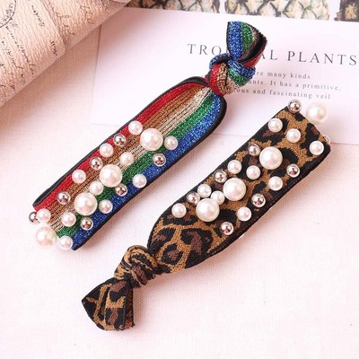 韩国东大门发饰品 打结钉珠宽皮筋 百搭女扎头发豹纹发圈丸子头绳|ru