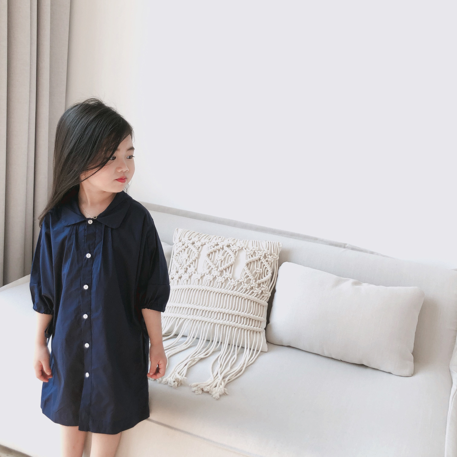 女童中袖衬衫2019夏季新款韩版童装洋气衬衣女宝百搭宽松衬衫裙潮|ms