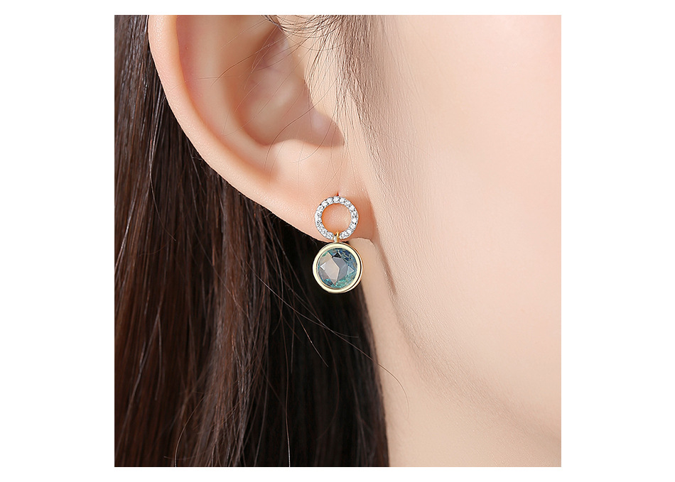 Stud Tourmaline Colored Diamond Zircon Round Earrings Fashion Jewelry Wholesale display picture 4