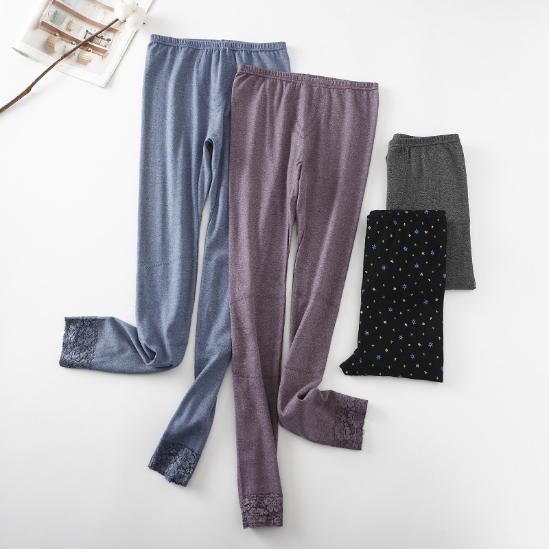 外贸Fty纯棉秋裤中腰加长女护膝单件 修身薄款衬裤内穿保暖裤线裤|ms