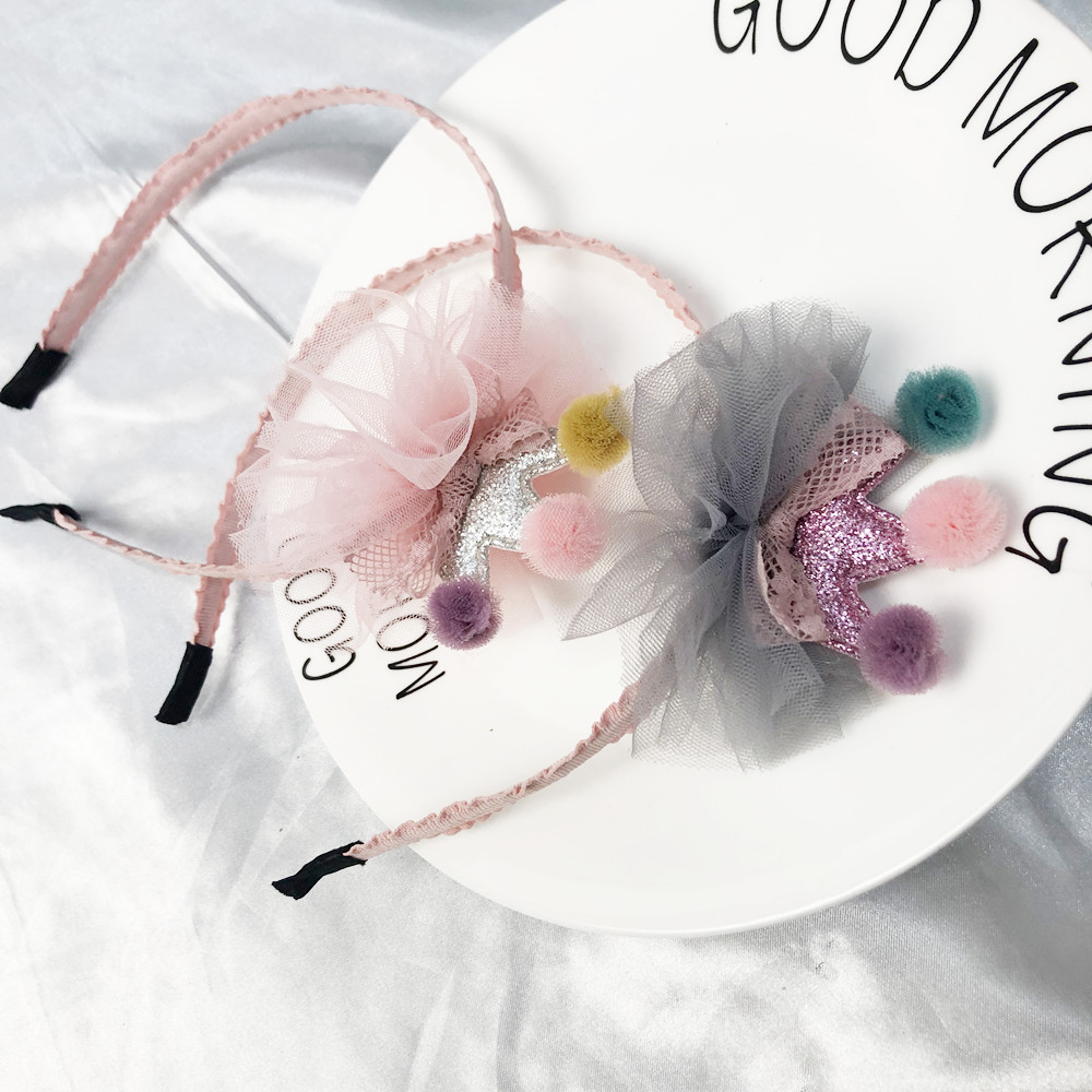 110g Weight Hair Accessories Classification Plaid, Crown Pattern Kid'S Gender Epoxy Design Pink, Purple, Silver Color Cute Sequin Crown Colorful Ball Net Yarn Children's Headband 7