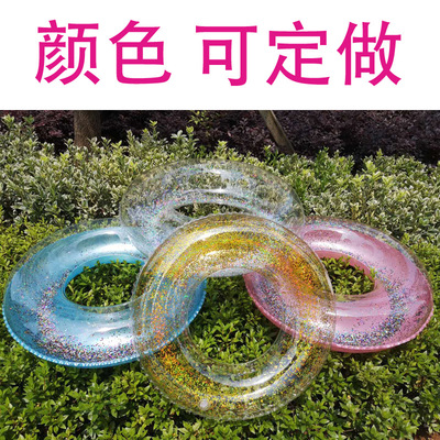 厂家批发沙滩网红透明亮片游泳圈 儿童加厚PVC充气游泳圈批发|ms