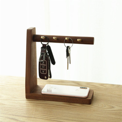 黄铜钥匙挂钩木质玄关收纳挂钥匙架创意摆件入户门钥匙收纳架