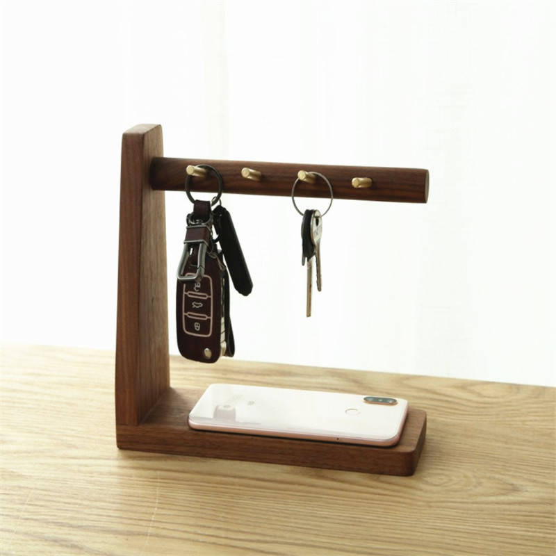 黄铜钥匙挂钩木质玄关收纳挂钥匙架创意摆件入户门钥匙收纳架