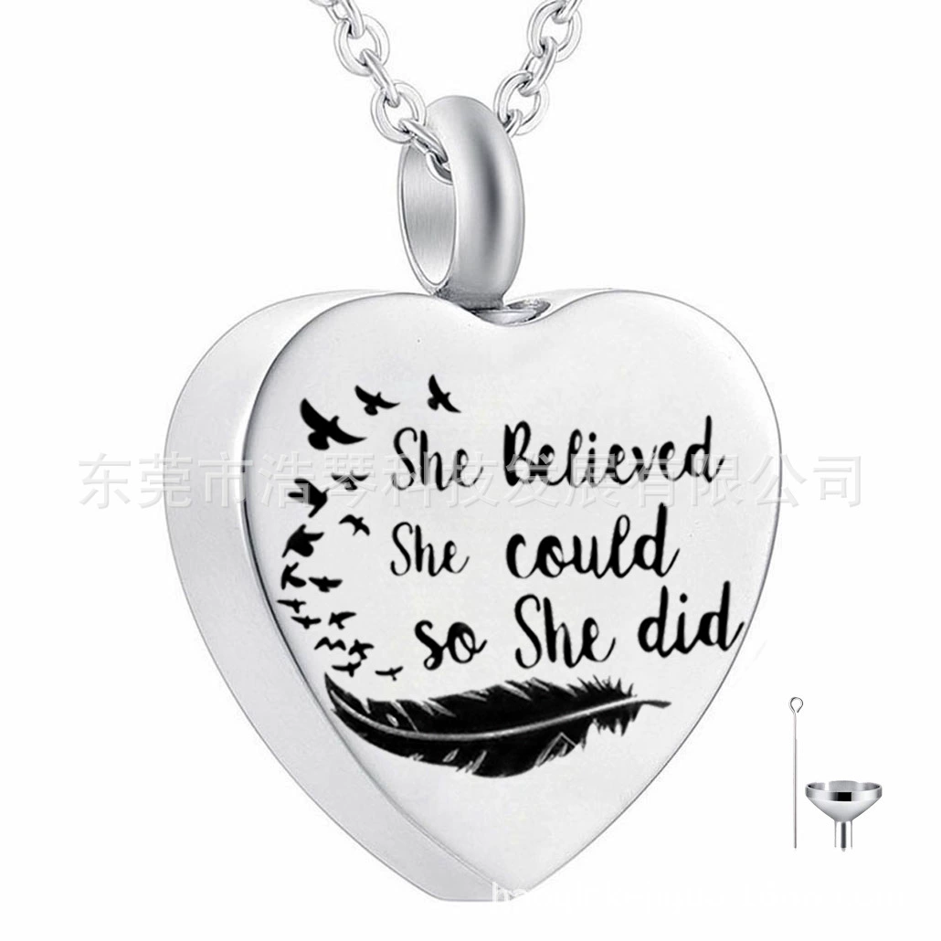 Трансграничные поставки пепел для домашних животных ожерелье в форме сердца перо можно открыть кулон с пеплом Персонализированный Кулон в виде флакона духов