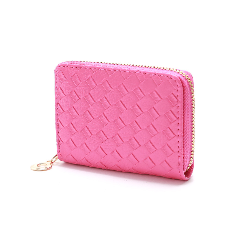 48g Weight Zipper Closure Type Pu Leather Material Solid Color Pattern Unisex Gender Grey, Rose Red, Purple, Blue, Gold, Silver, Black Color Nihaojewelry Wholesale Accessories Korean Woven Pattern Multi-position Card Bag 24