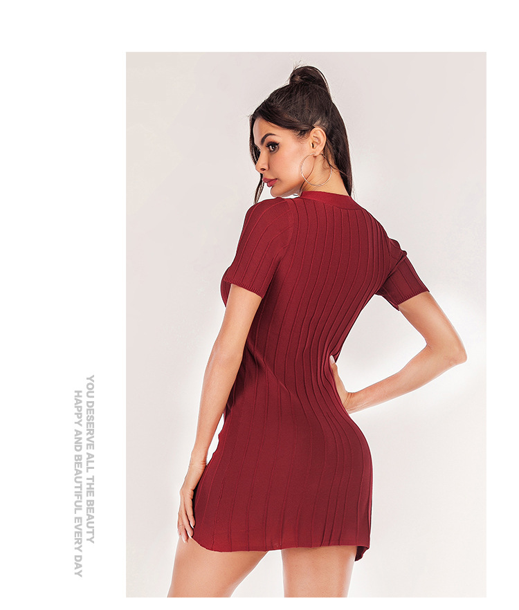 stretch slim knitted short-sleeved dress  NSJR22607