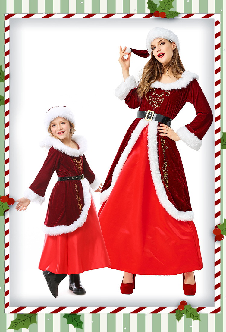 Christmas Eve Christmas Costume Wine Red Long Dress Costume display picture 5