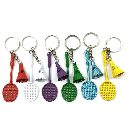 Creative new and unique colorful badminton keychain pendant simulation alloy badminton racket pendant event small gift