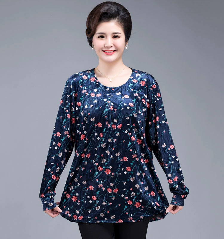 2021 Футболка с бархатным тиснением для матери, Базовая рубашка в иностранном стиле для среднего и пожилого возраста, женская одежда больших размеров 12XL