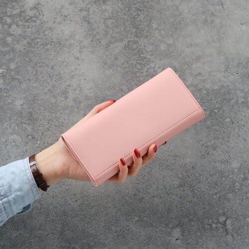 New simple wallet for female students, Korean version, trendy and cute buckle coin purse, wallet, women's wallet, long and thin