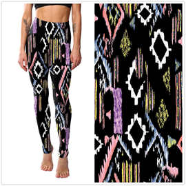 2043 黑色系民族几何印花打底裤 九分裤批发printing leggings
