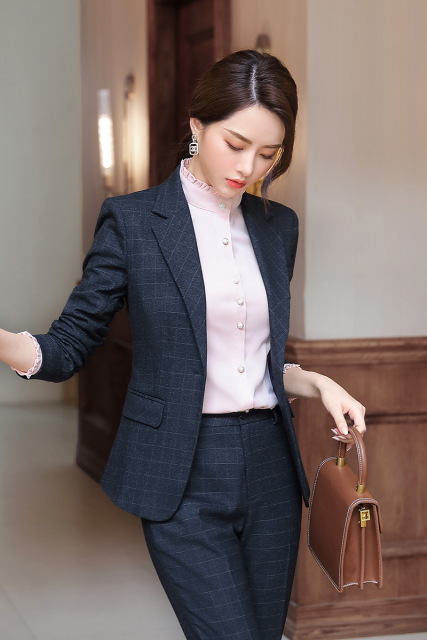 Professional Trousers Suit Checker Three-piece Long-sleeved Suit