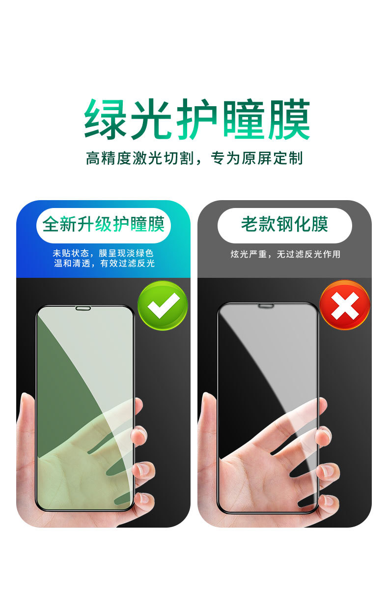 买手甄选团、叶绿素护瞳、比蓝光膜更抗蓝光：2片 iPhone全系列 网红绿光钢化膜 24.9元包邮（京东49.9元） 买手党-买手聚集的地方
