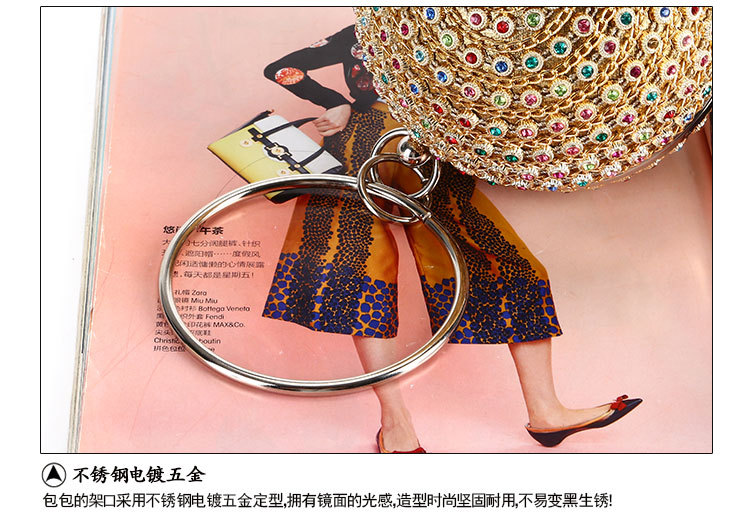 Dinner Bag Handmade Spherical Satin Satin Material Clutch Color Diamond Clutch display picture 8