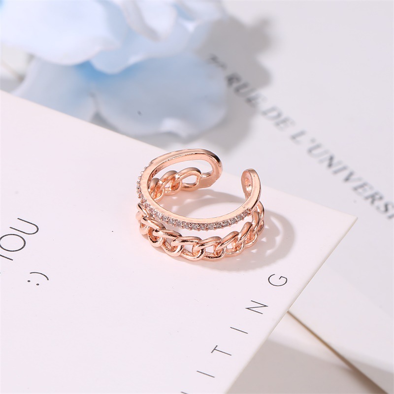Cross-border New Style Hands Chmuck, Zwei Schicht Iger Ketten Ring, Weiblicher Diamant Öffnungs Ring, Verstellbare Zeigefinger Ring display picture 4