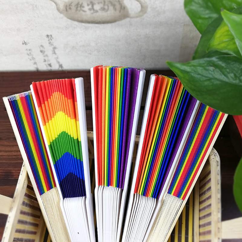 Fashion Bamboo Plastic Rainbow Color Folding Fan Wholesale display picture 9
