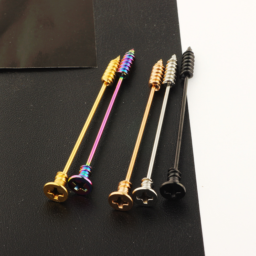 Screw Ear Expansion Industrial Barbell Set - 5 Pairs Distinctive Earrings for Double Ear Holes, Stainless Steel Straight Bar Crossbar, Popular European American Style detail image 7