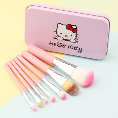 Makeup brush 7 piece Hello Kitty Makeup Brush Set 7 iron box with eye shadow brush eyebrow brush powder brush