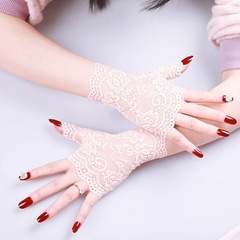 Lace gloves wholesale for cute ladies, summer sun protection, breathable, finger-revealing, fashionable half-finger scar-covering gloves for wholesale