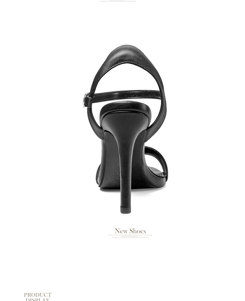 Sandal nữ cao gót một quai da bò hở mũi phong cách La Mã — Chiều cao gót đen [7.5 cm] chi tiết 10
